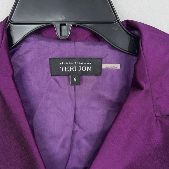 Teri Jon Rickie Freeman Dress Women 6 Purple Silk Shirt Belted Pleated MOB Party - Picture 4 of 14